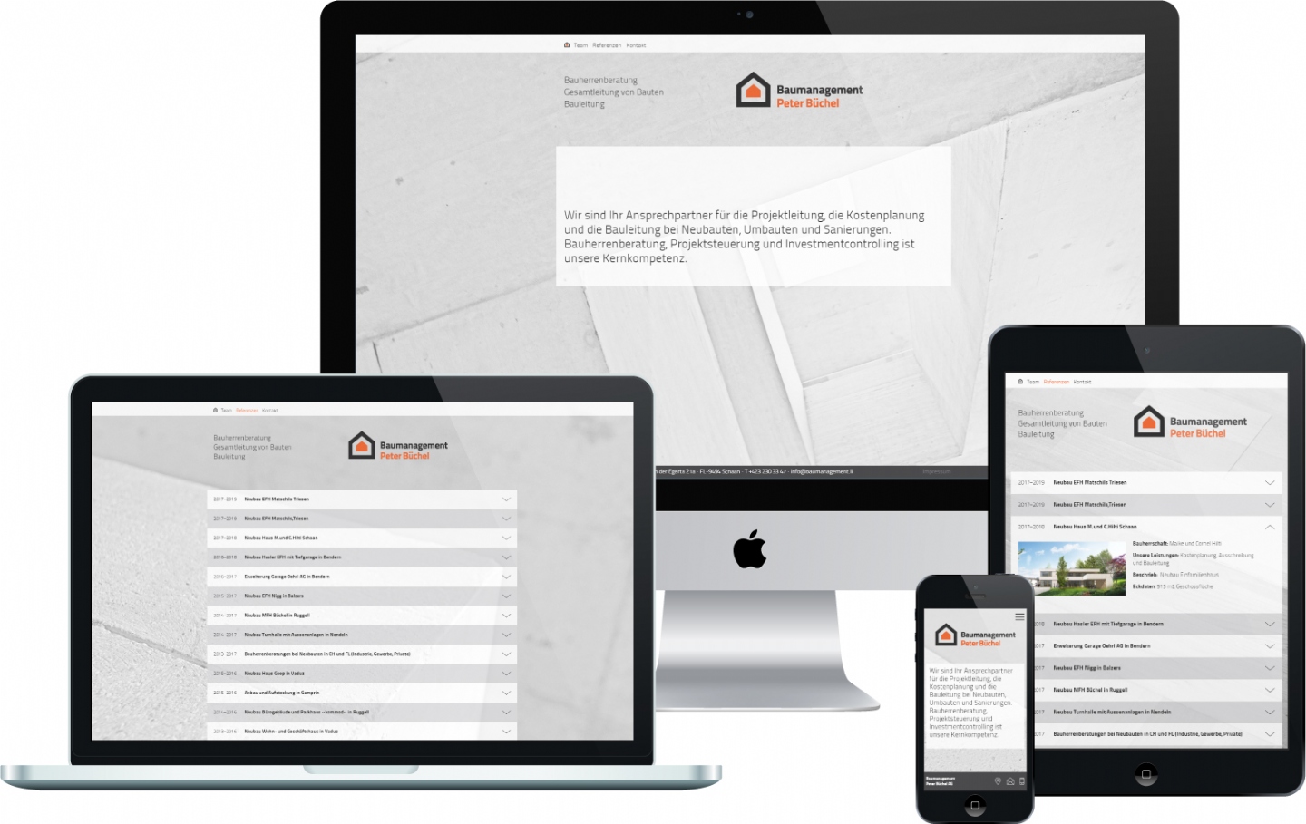 Baumanagement Peter Büchel AG - Responsive Website, CMS